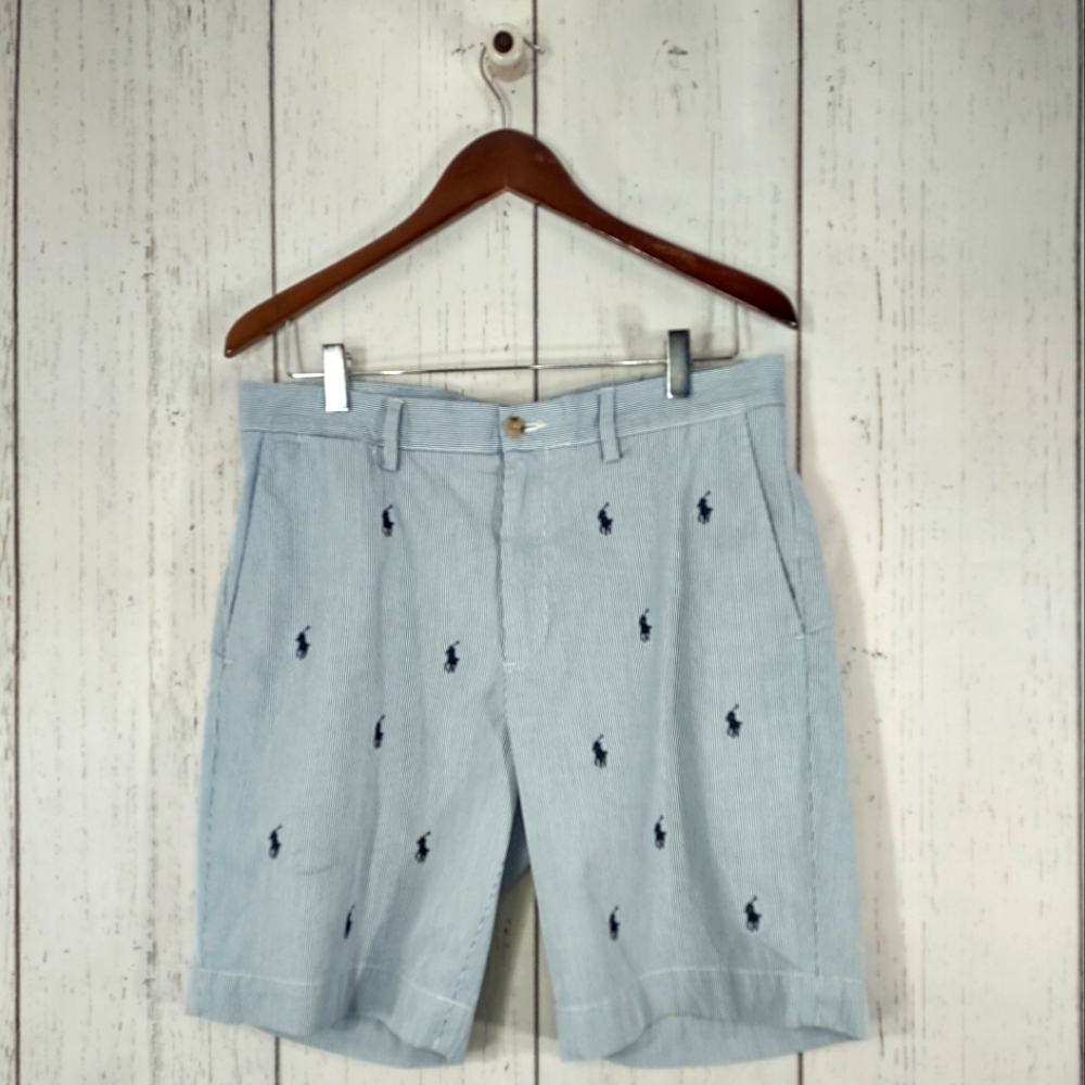 Polo Ralph Lauren Seersucker Stripe Embroidered Pony Shorts 9"